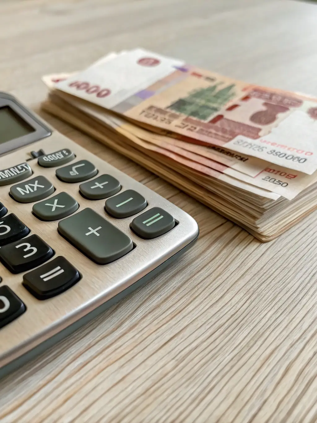 An image of a calculator with South African Rand notes, symbolizing a debt repayment calculator tool.